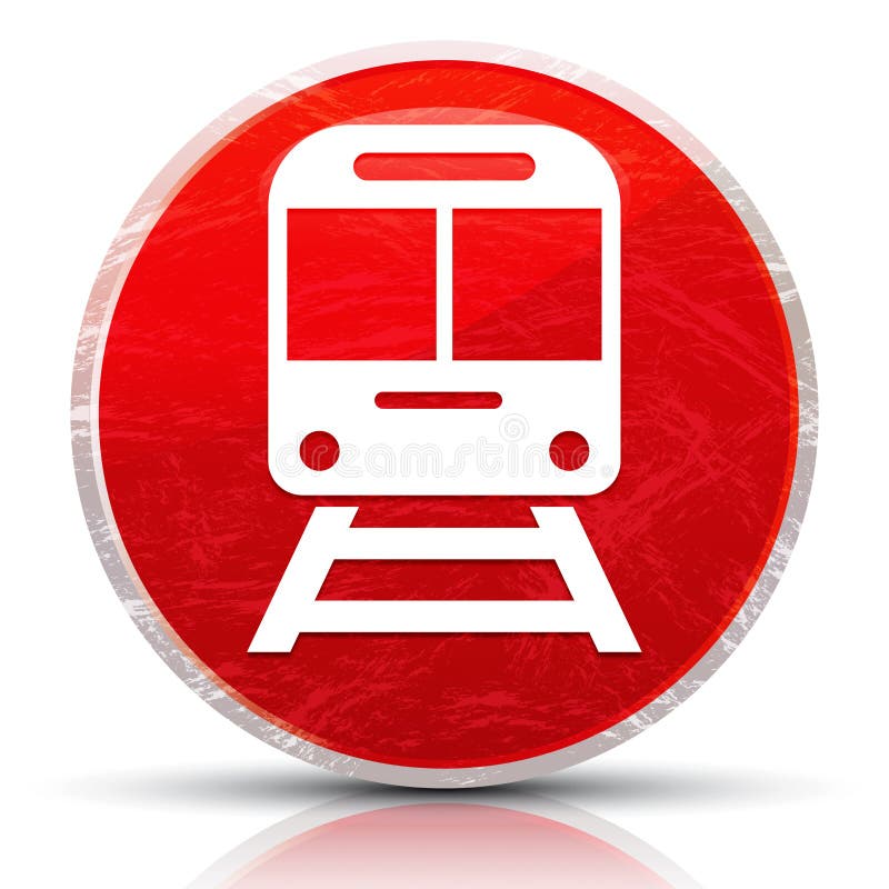 Train icon metallic grunge abstract red round button illustration