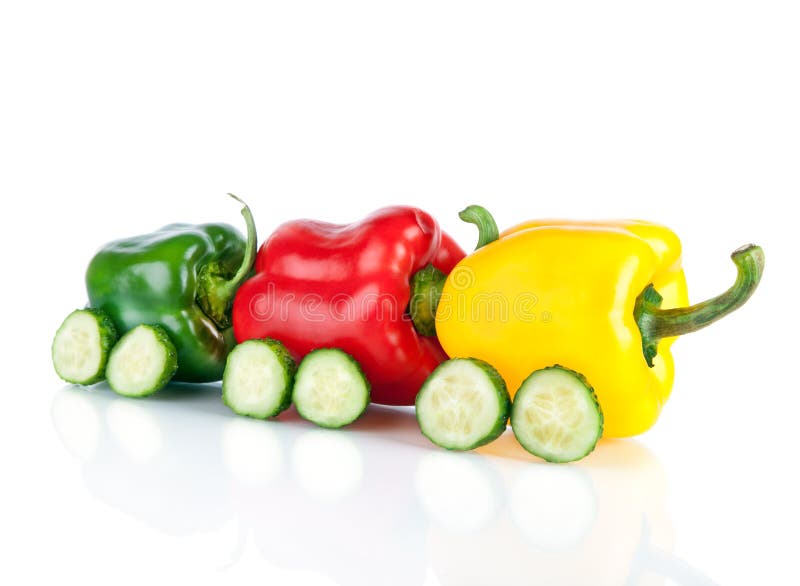 Train Made of Various Sweet Pepper Vegetables and Cucumbers Stock Image