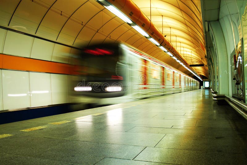 Train at metro station stock images