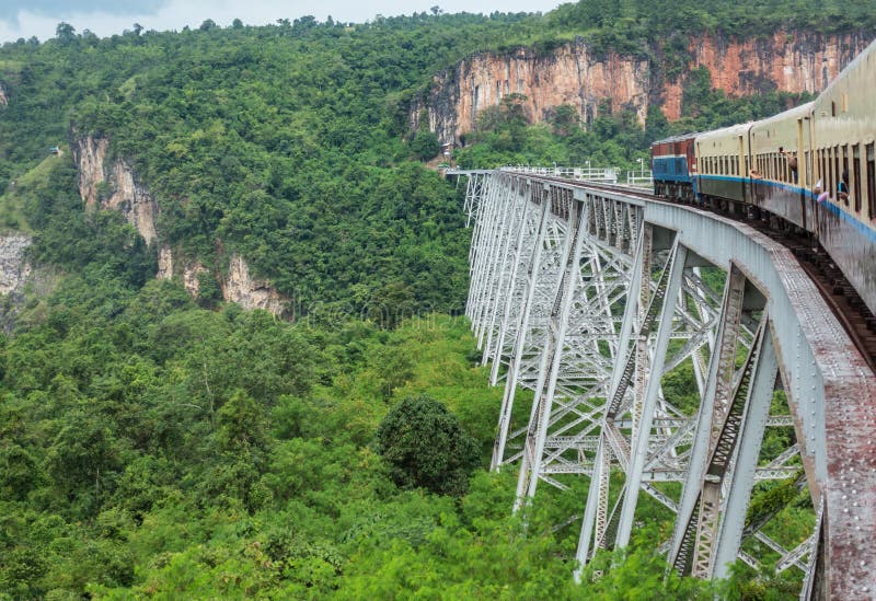 Train passing the famous viaduct Goteik between Pyin Oo Lwin and Hsipaw