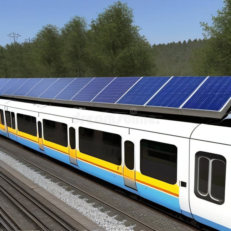 Train with Solar Panels AI Generated Image Stock Illustration