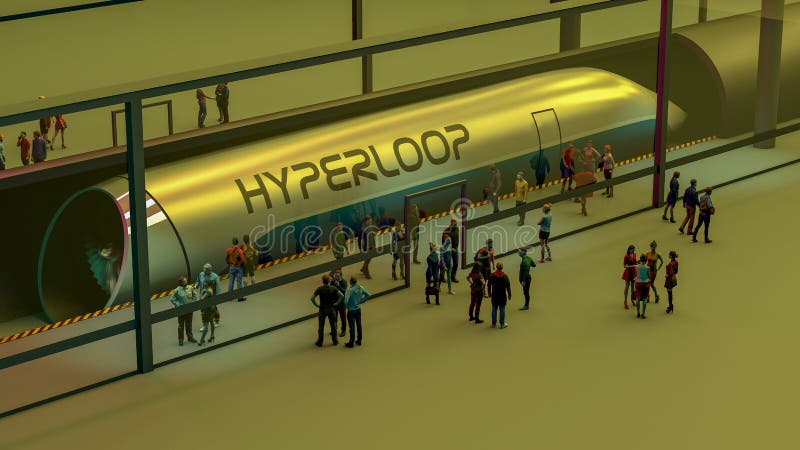 Train station and Hyperloop. Passengers waiting for the train. Futuristic technology for high-speed transport royalty free illustration