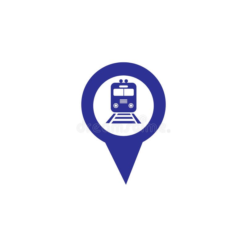 Train station map pin icon. Train station map point symbol. Flat design. Stock - Vector illustration