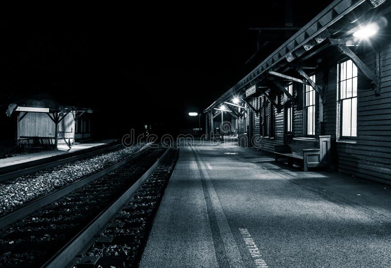 The train station at night, Harper's Ferry, West Virginia. Night train stock images, royalty-free photos and pictures