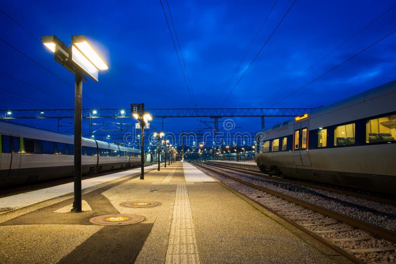 Night train station in Helsingor. Night train stock images, royalty-free photos and pictures