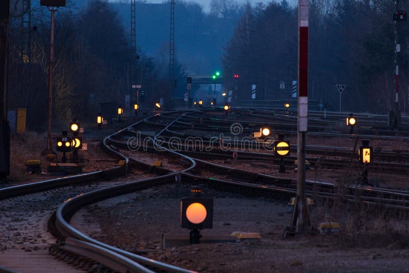 The train station of schwandorf at night. Night train stock images, royalty-free photos and pictures