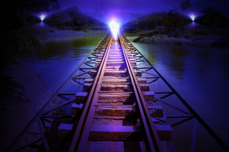 Train track night scenes stock photo. Image of beam, hills 36386626