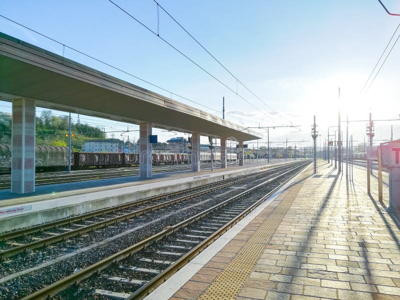 Train tracks perspective view stock image