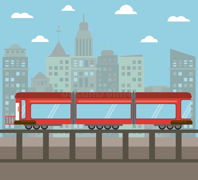 Train transport city night vector illustration