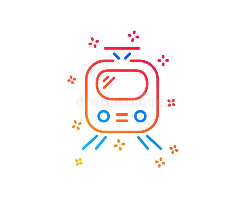 Train transport line icon. Public transportation sign. Vector. Tram symbol. Gradient design elements. Linear train icon. Random shapes.