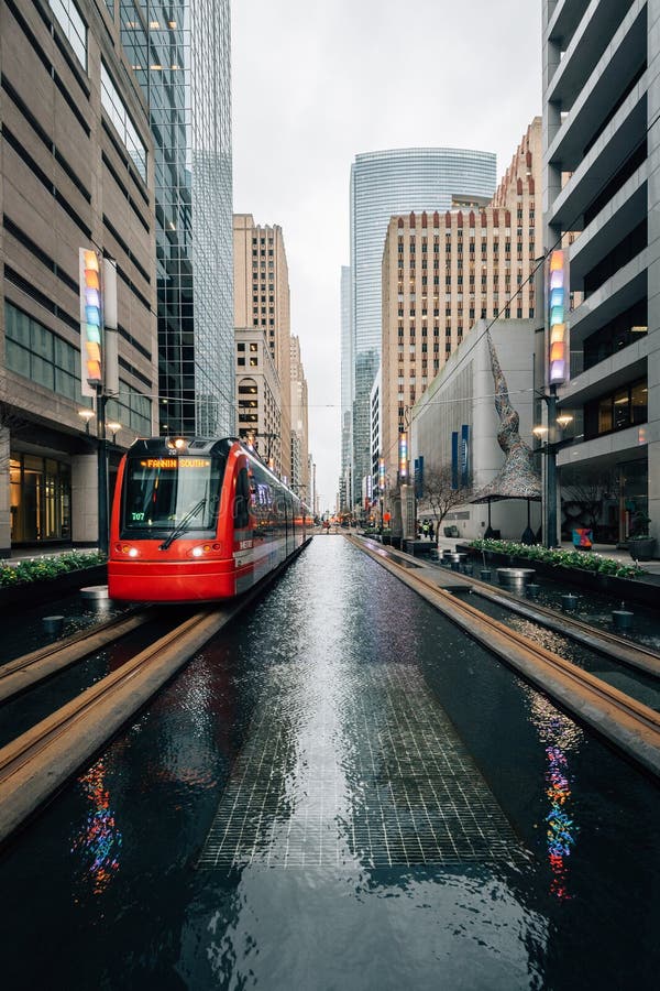 Train and Water at Main Street Square, in Downtown Houston, Texas