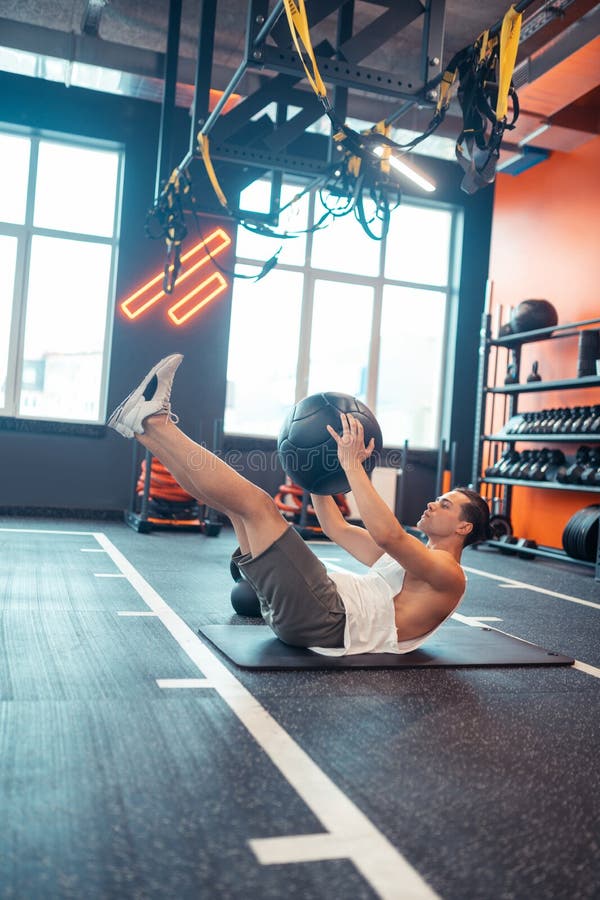 Nice Good Looking Man Training Alone in the Gym Stock Photo Image of