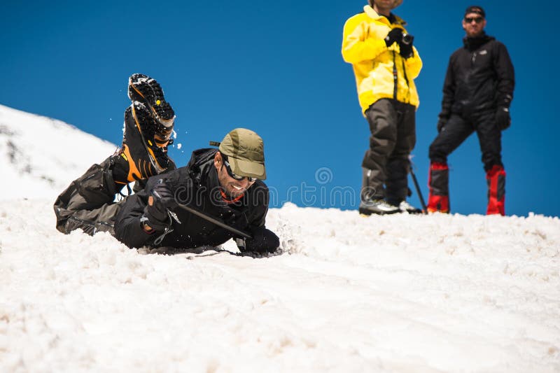 Learning To Slip Properly on a Slope or Glacier with an Ice Ax Stock ...