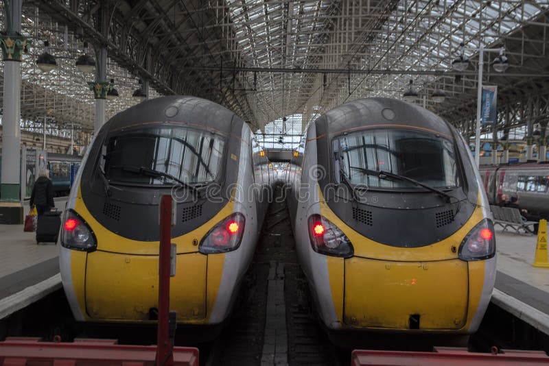 Trains Inside the Piccadilly Train Station at Manchester England 8-12