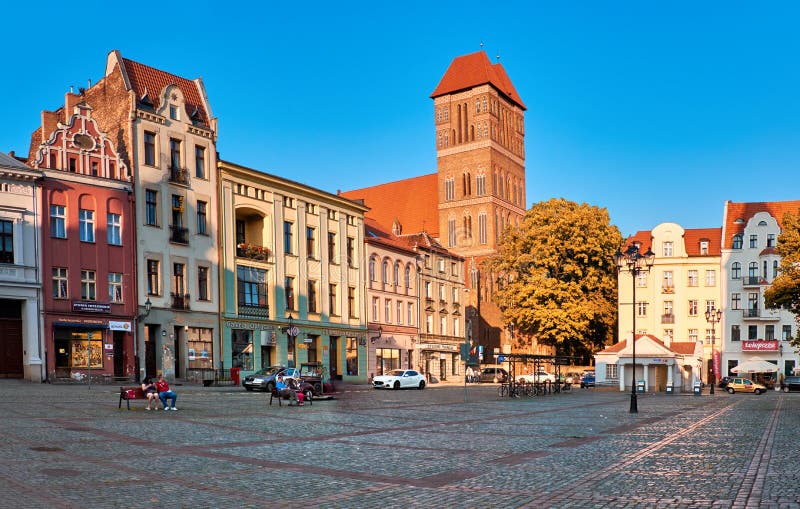 Traitional architecture of Torun old town on New Town Market, panoramic image