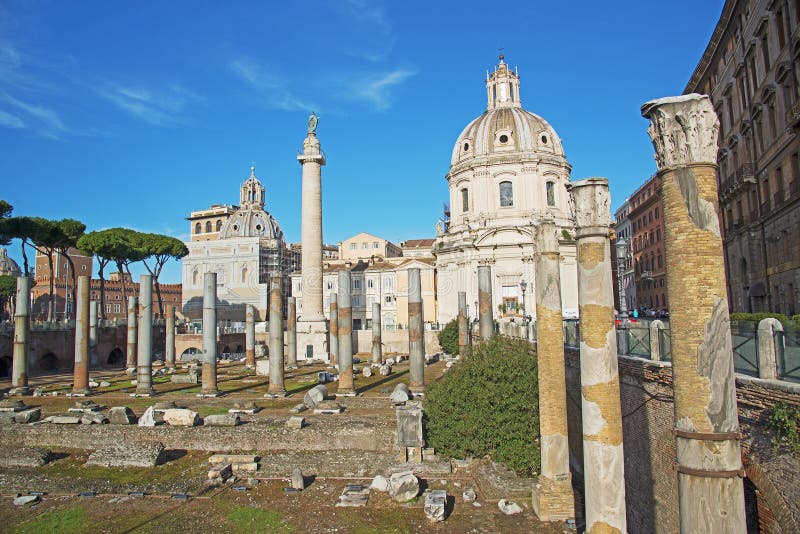 Trajan S Column and Basilica Ulpia, Rome Stock Image Image of italia