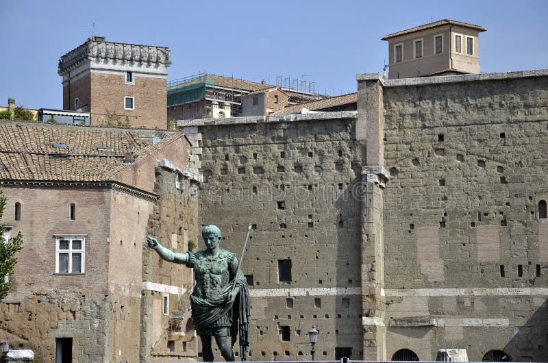 Trajan statue architecture near Victor Emanuel monument in historical center of Rome. Trajan statue architecture near Victor Emanuel monument in historical center of Rome