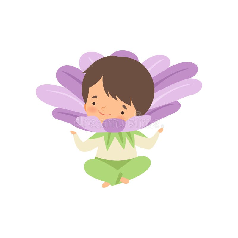 Traje de la flor de la lila de la niña que lleva morena linda, personaje de dibujos animados adorable del niño en vector de la ro ilustración del vector Traje de la flor de la lila de la niña que lleva morena linda, personaje de dibujos animados adorable del niño en vector de la ro ilustración del vector