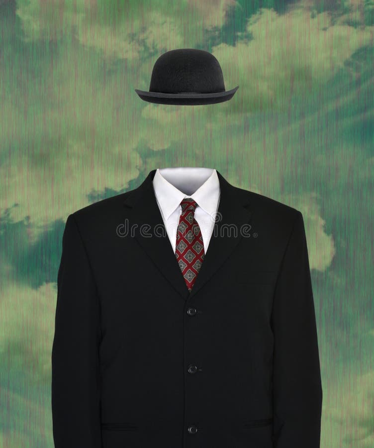 Traje de negocios vacío surrealista, Derby Hat imágenes de archivo libres de regalías Traje de negocios vacío surrealista, Derby Hat imágenes de archivo libres de regalías