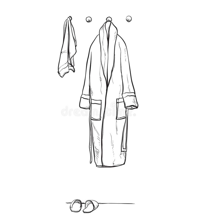 Traje para la ducha, albornoz, estilo del garabato, ejemplo del bosquejo, mano dibujada libre illustration Traje para la ducha, albornoz, estilo del garabato, ejemplo del bosquejo, mano dibujada libre illustration