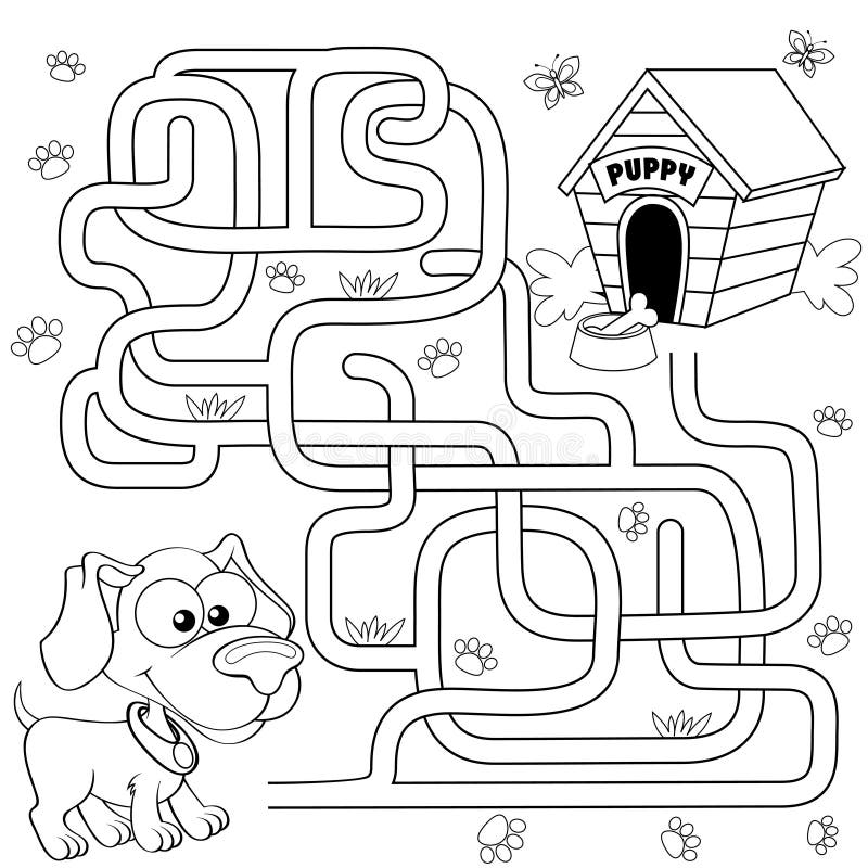Trajeto do achado do cachorrinho da ajuda a sua casa labirinto Jogo do labirinto para miúdos