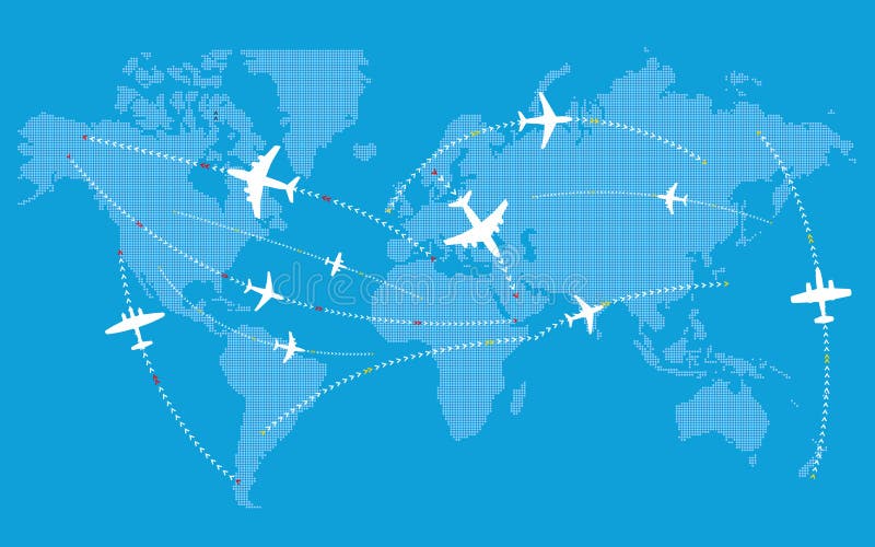 Trajetos diferentes dos jatos Trajetórias civis dos aviões ilustração stock Trajetos diferentes dos jatos Trajetórias civis dos aviões ilustração stock