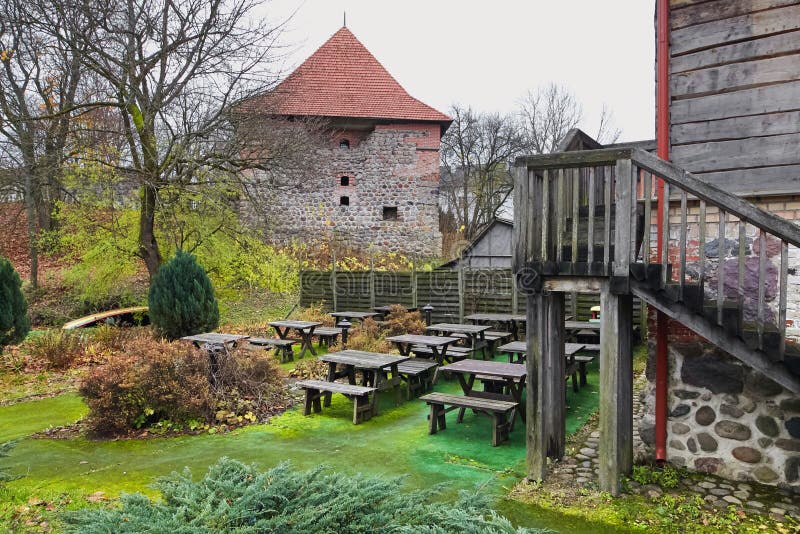 Trakai, Lithuania - November 7, 2017: a small cafe for tourists.