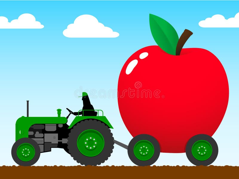 Traktor, der einen sehr großen Apfel zieht stock abbildung Traktor, der einen sehr großen Apfel zieht stock abbildung