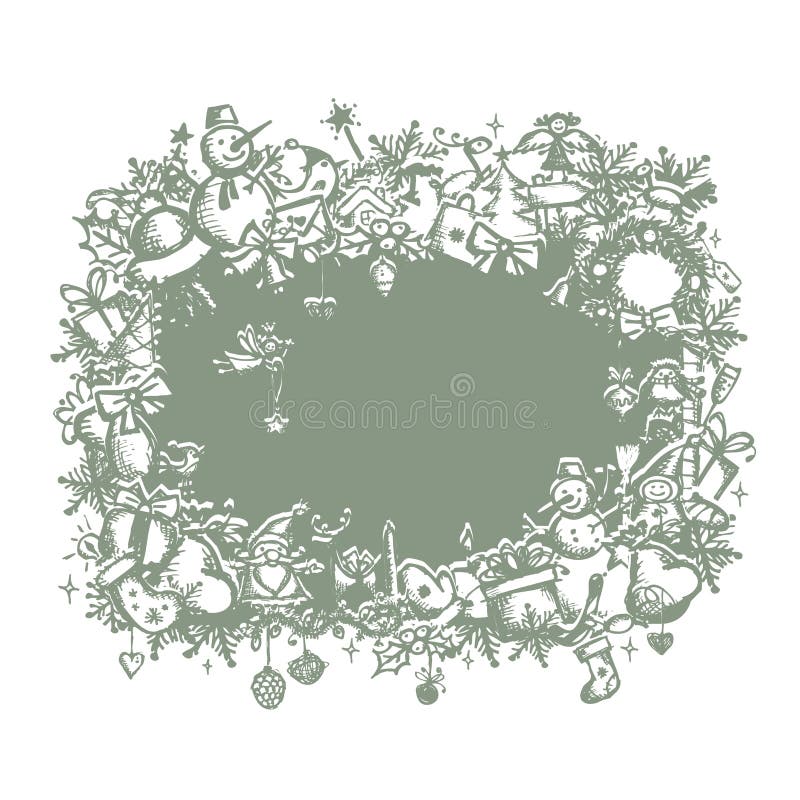 Christmas frame, sketch drawing for your design, vector. Christmas frame, sketch drawing for your design, vector