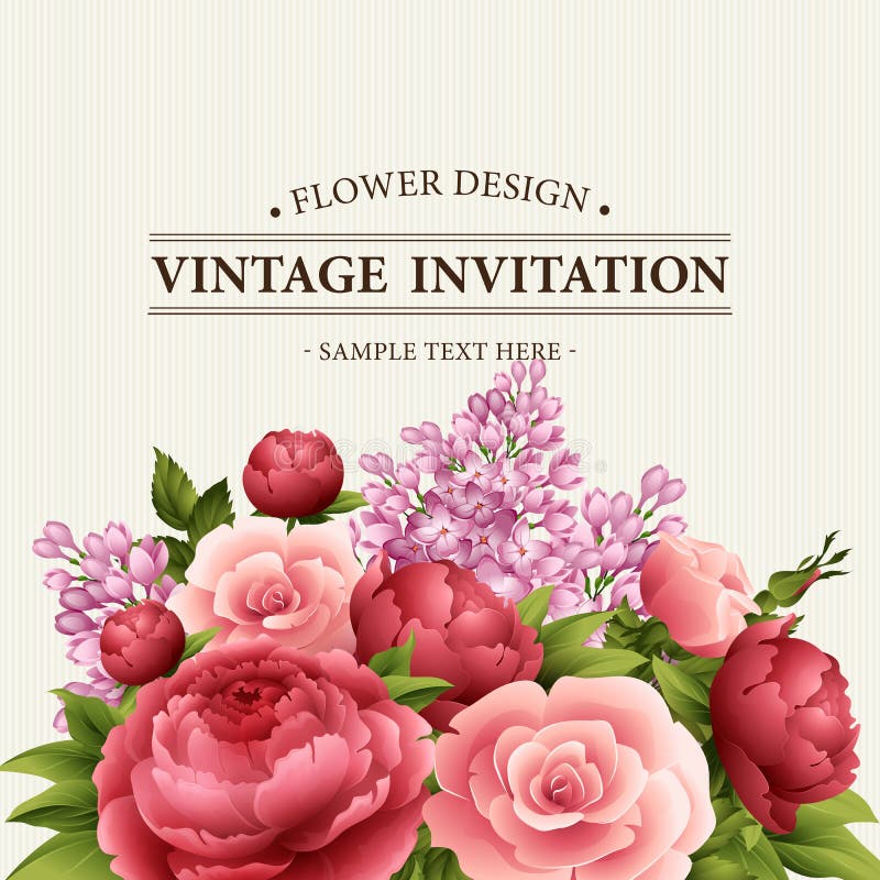Trame florale avec des fleurs Bouquet floral avec la pivoine, rose et lilas Carte de voeux de cru avec des fleurs watercolor illustration de vecteur Trame florale avec des fleurs Bouquet floral avec la pivoine, rose et lilas Carte de voeux de cru avec des fleurs watercolor illustration de vecteur