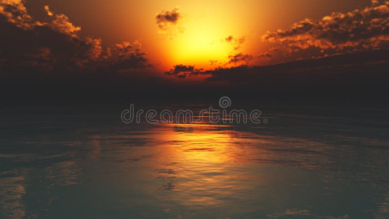 Tramonto nebbioso sopra l'acqua calma dell'oceano fotografia stock libera da diritti Tramonto nebbioso sopra l'acqua calma dell'oceano fotografia stock libera da diritti