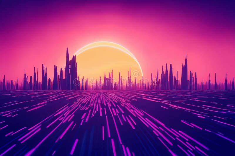Tramonto neonistico futuristico illustrazione vettoriale