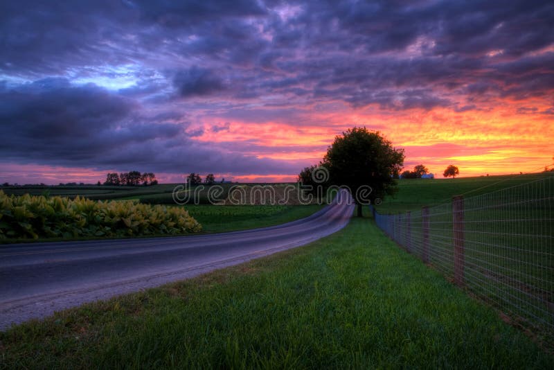 Tramonto su una strada campestre immagine stock Tramonto su una strada campestre immagine stock