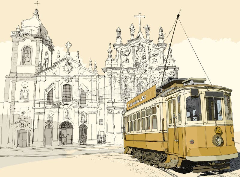 Tramspoor in Porto stock illustratie Tramspoor in Porto stock illustratie