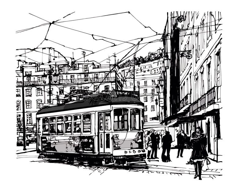 Tramway in lisbon vector illustration Tramway in lisbon vector illustration