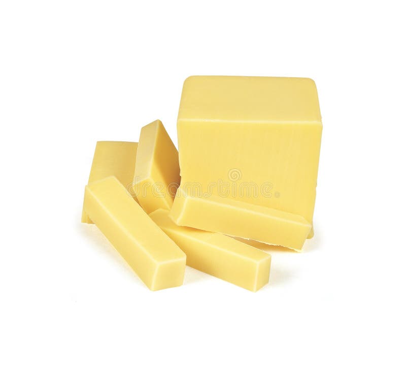 Tranches jaunes de fromage de bloc sur le fond blanc photos stock Tranches jaunes de fromage de bloc sur le fond blanc photos stock