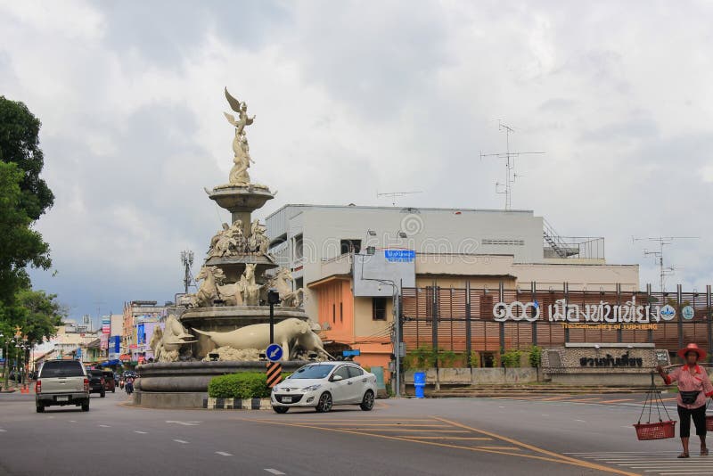 Trang, Thailand - August 20, 2017: Trang dugongs traffic circle the landmark that every tourist