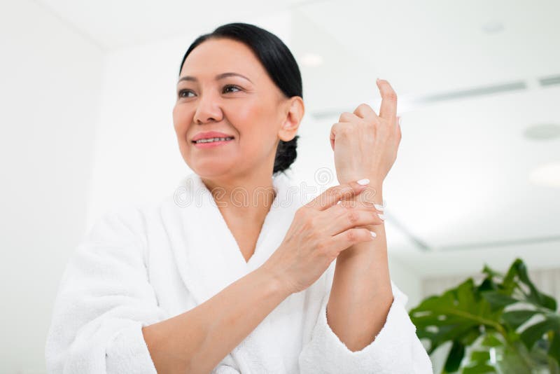 Happy Woman Having Rest On Massage Table At Spa Stock Image Image Of Couch Happy 108775429