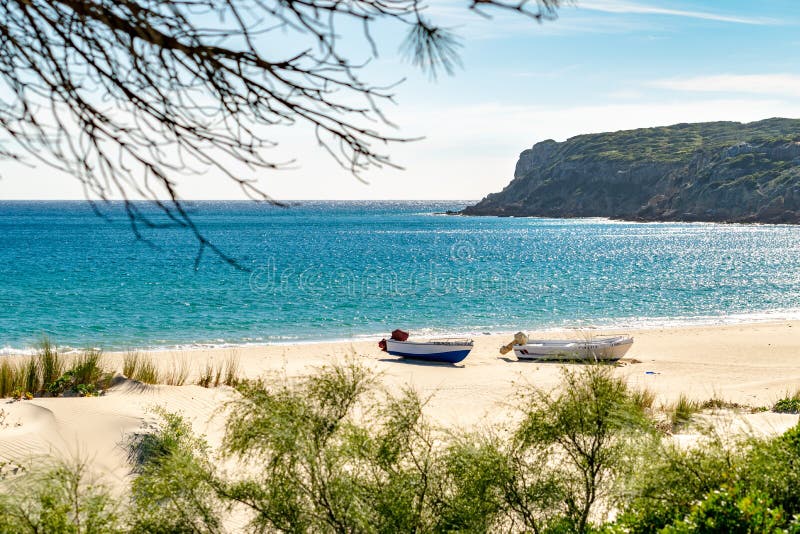 Tranquil beach scene in Bolonia, Spain