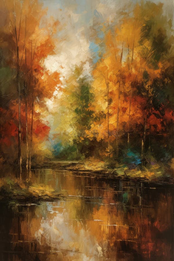 Tranquil Forest Landscape Painting for Wall Art and Decor. Stock