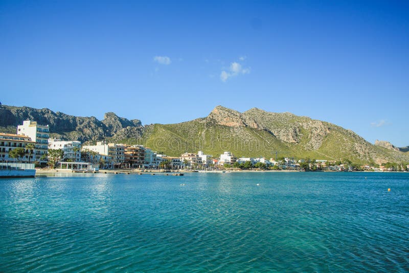 Tranquil harbour with boats in Port de Pollenca, Mallorca, Spain