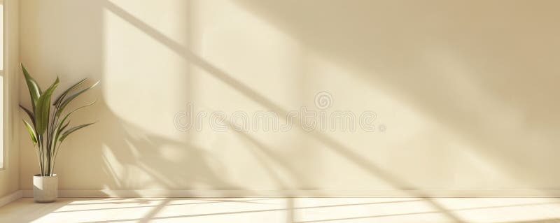 A tranquil image of an empty wall painted in soft beige, with a smooth finish and natural light stock images