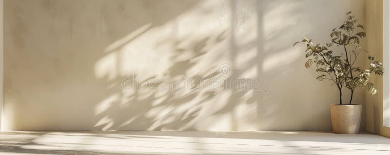 A tranquil image of an empty wall painted in soft beige, with a smooth finish and natural light royalty free stock images