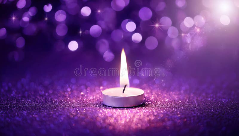Tranquil purple candlelight with glittering background and bokeh effect stock illustration