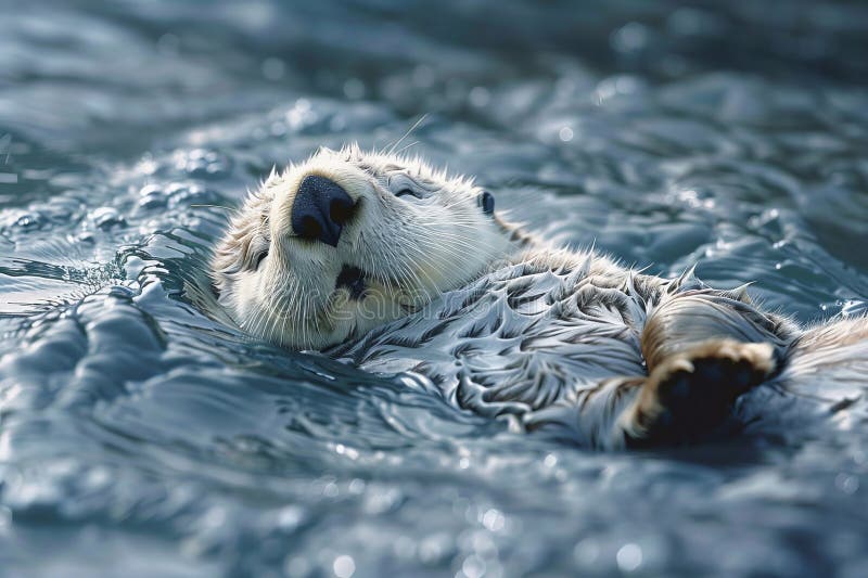 Tranquil Sea Otter Floating in Serene Ocean Waves, Photorealistic ...