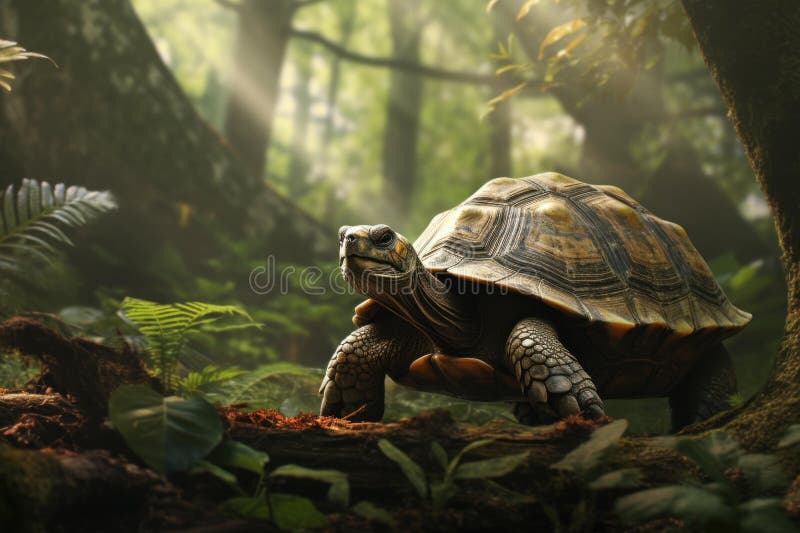 Tranquil Slow turtle forest. Generate Ai stock photography