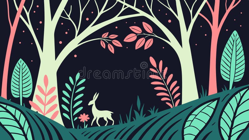 Tranquil Forest Landscape with Rabbits and Deer, Celebrating Wildlife ...