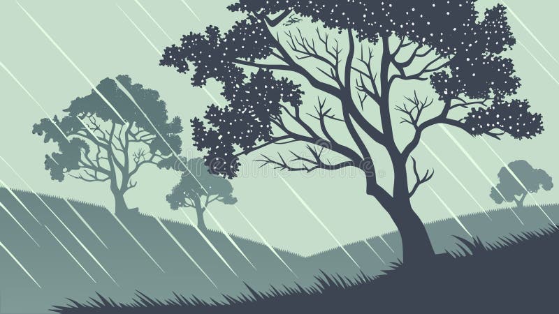 Solitary Tree Bathed in Heavy Rain, Nature\'s Serene Moment Captured, vector design Generative AI stock illustration