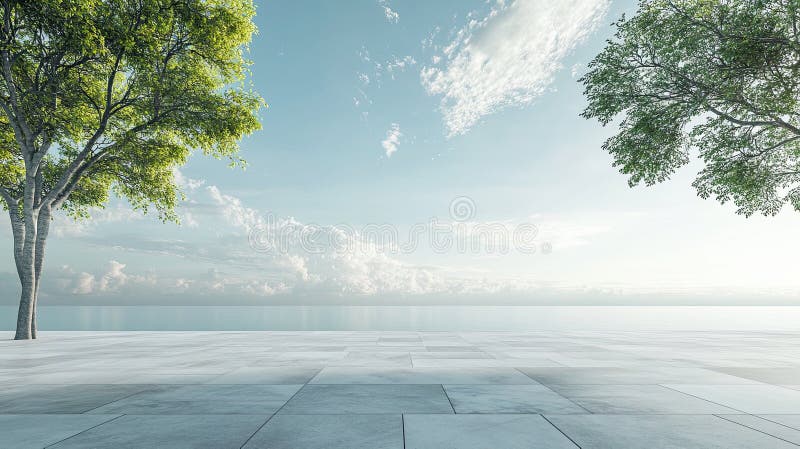 Tranquilla con alberi verdi e cielo blu chiaro royalty illustrazione gratis