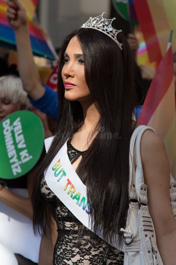 ISTANBUL, TURKEY - JUNE 22, 2014: Trans beauty in 5. Trans Pride March held in Istiklal Avenue, Istanbul. Thousands of people gathered to celebrate begining of LGBT Honor week. ISTANBUL, TURKEY - JUNE 22, 2014: Trans beauty in 5. Trans Pride March held in Istiklal Avenue, Istanbul. Thousands of people gathered to celebrate begining of LGBT Honor week.